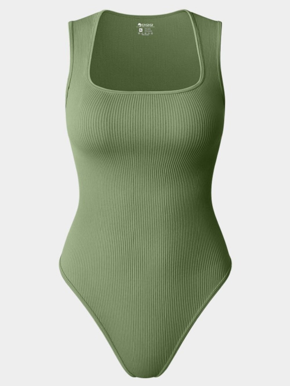 NWOT OQQ Sleeveless Square Stretch Basic Tank Tops Bodysuits - Pea Green